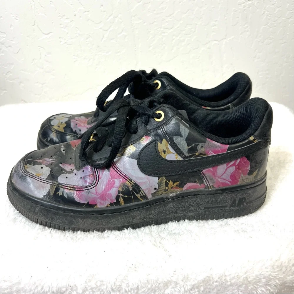 Nike AIR FORCE 1 LOW 'FLORAL' Black Size 7 Women’s AO1017 002